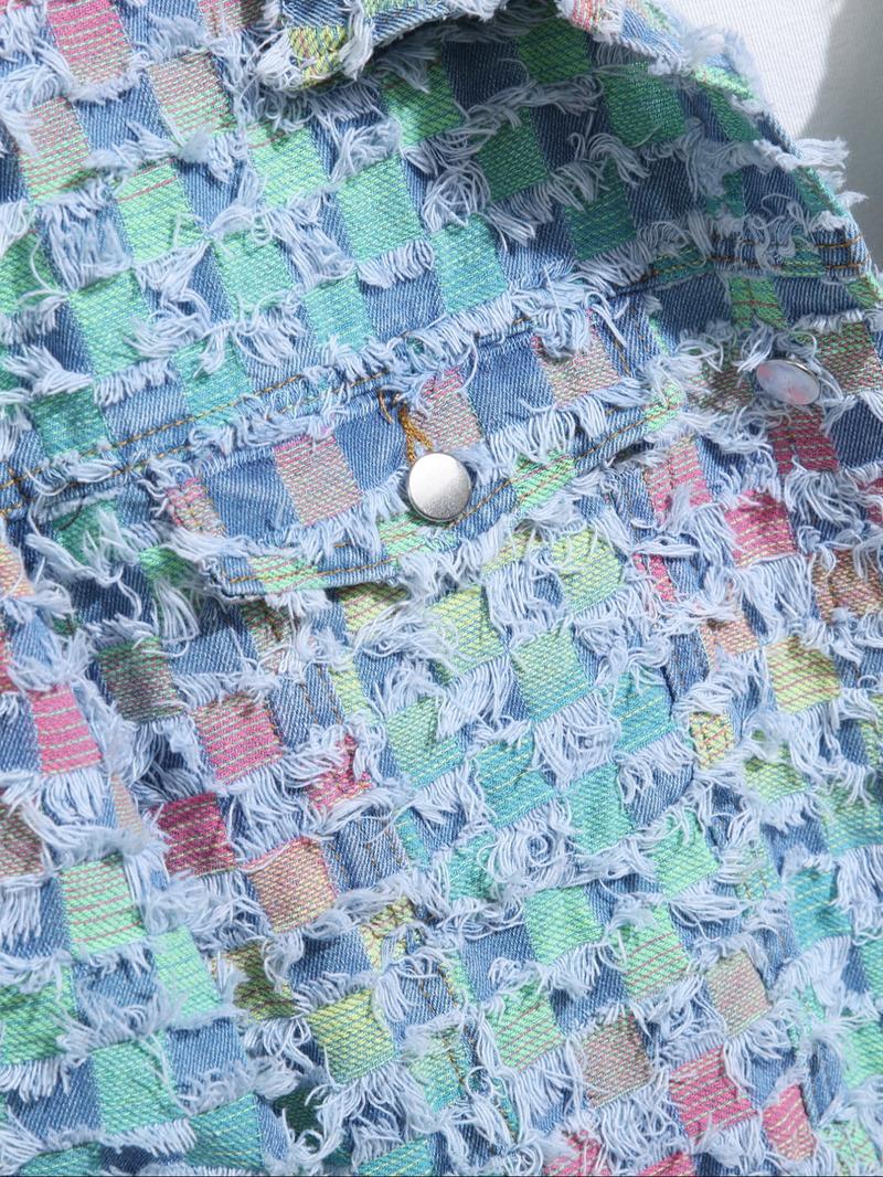 Men's Raw Trim Button Pocket Denim Jacket, Loose Street Long Sleeve Collared Outerwear for Daily Wear, Fashion Men's Clothes, Casual Fashion Jacket for All Seasons