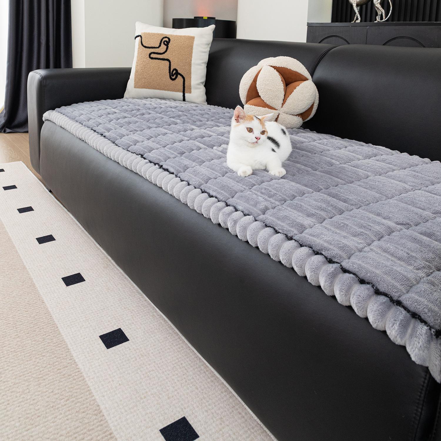 1pc Flannel Sofa Cushion, Soft Skin-Friendly Fabric, Wave Edge Design, Pet-Friendly Non-Slip, Machine & Hand Washable, Fits Single to Five-Seater Sofas