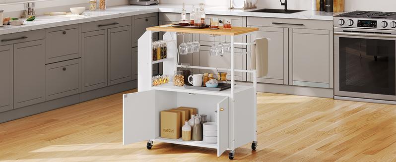Yitahome Mobile Kitchen Island Cart with Power Outlet, 33 Inch Rolling Kitchen Cart with Storage, Small Serving Utility Carts on Wheels with Open Shelves for Kitchen,Dining Room