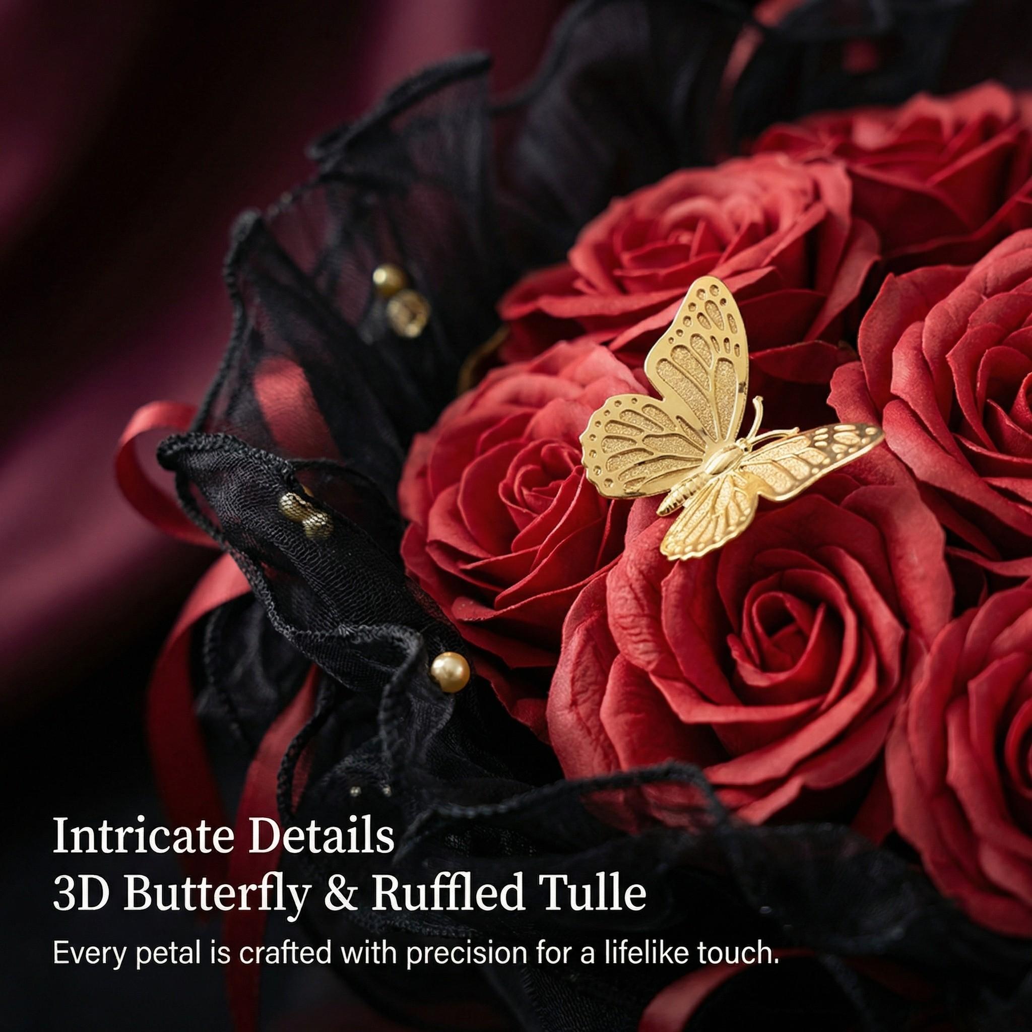 Ballet Butterfly Ribbon Rose Artificial Bouquet in Cylinder Gift Box, Perfect Mother's Day Gift, Ideal for Valentine's Day, Graduation, Birthday & Wedding