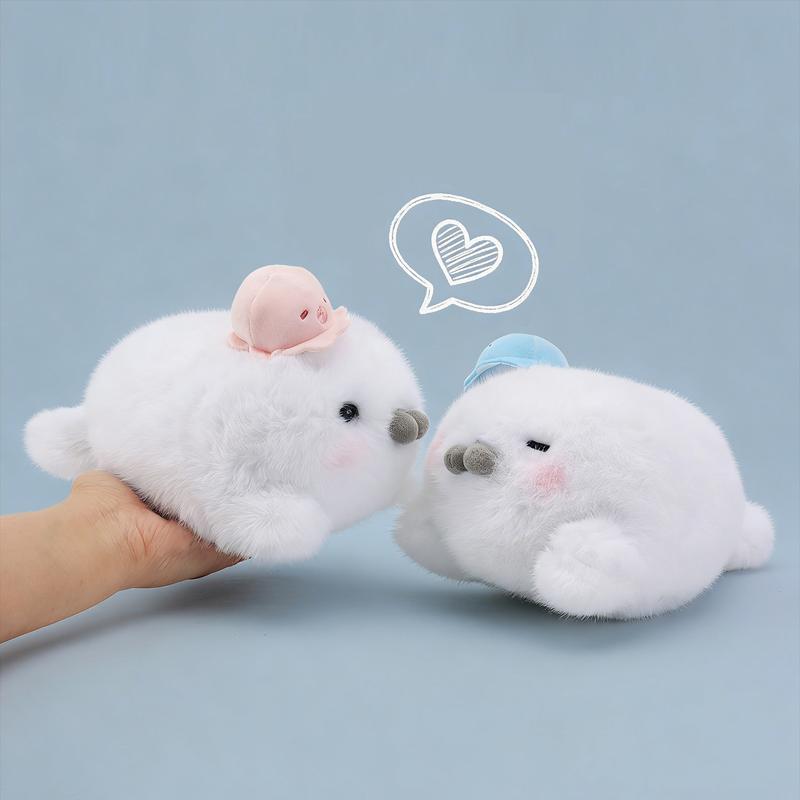 25cm/9.84in Healing Comfort Seal Plush Toy | Soft & Fluffy | 2 Cute Styles - Blue Sleepy/Pink Beady Eyes | Thoughtful Valentine’s Gift for Girlfriend & Loved One | Sweet Companion Doll for Kids’ Growth | Warm Hug Buddy for Cozy Days