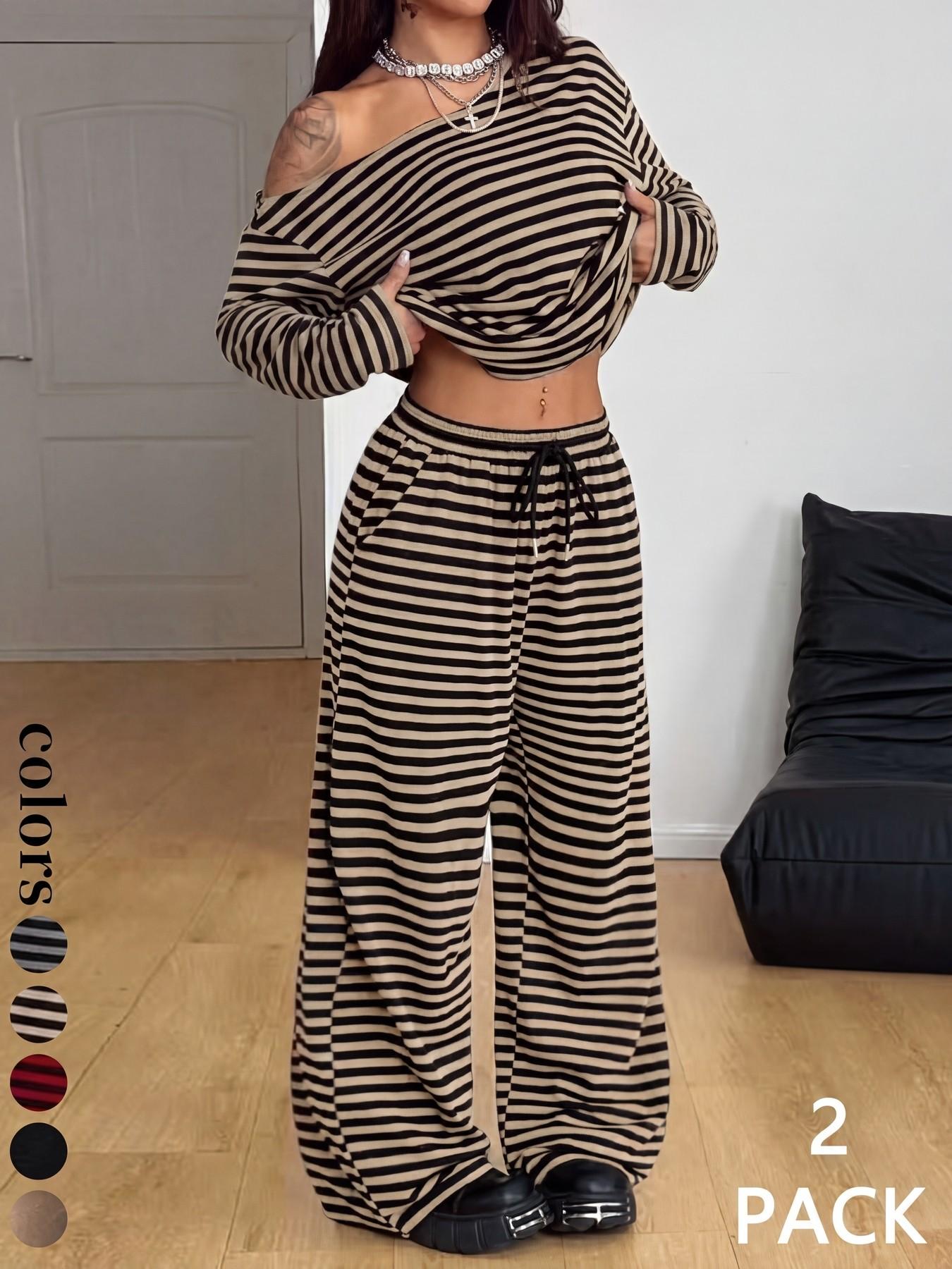 European and American Street Style Four-Season Set, Casual Long Sleeve T-Shirt and Wide Leg Baggy Pants, Comfortable Sportswear for Daily Wear
