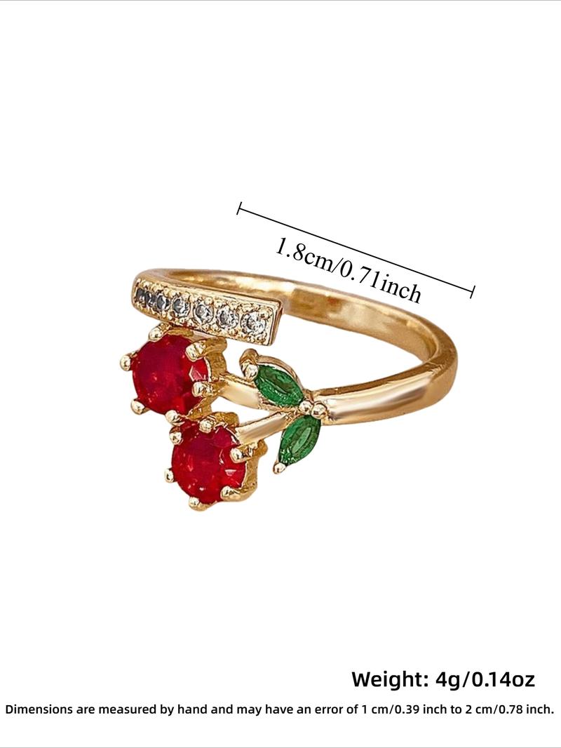 Cute Sweet Cherry Adjustable Ring, Elegant Women's Fashion Cubic Zirconia Ring, Perfect for Daily Wear, Parties, Vacations