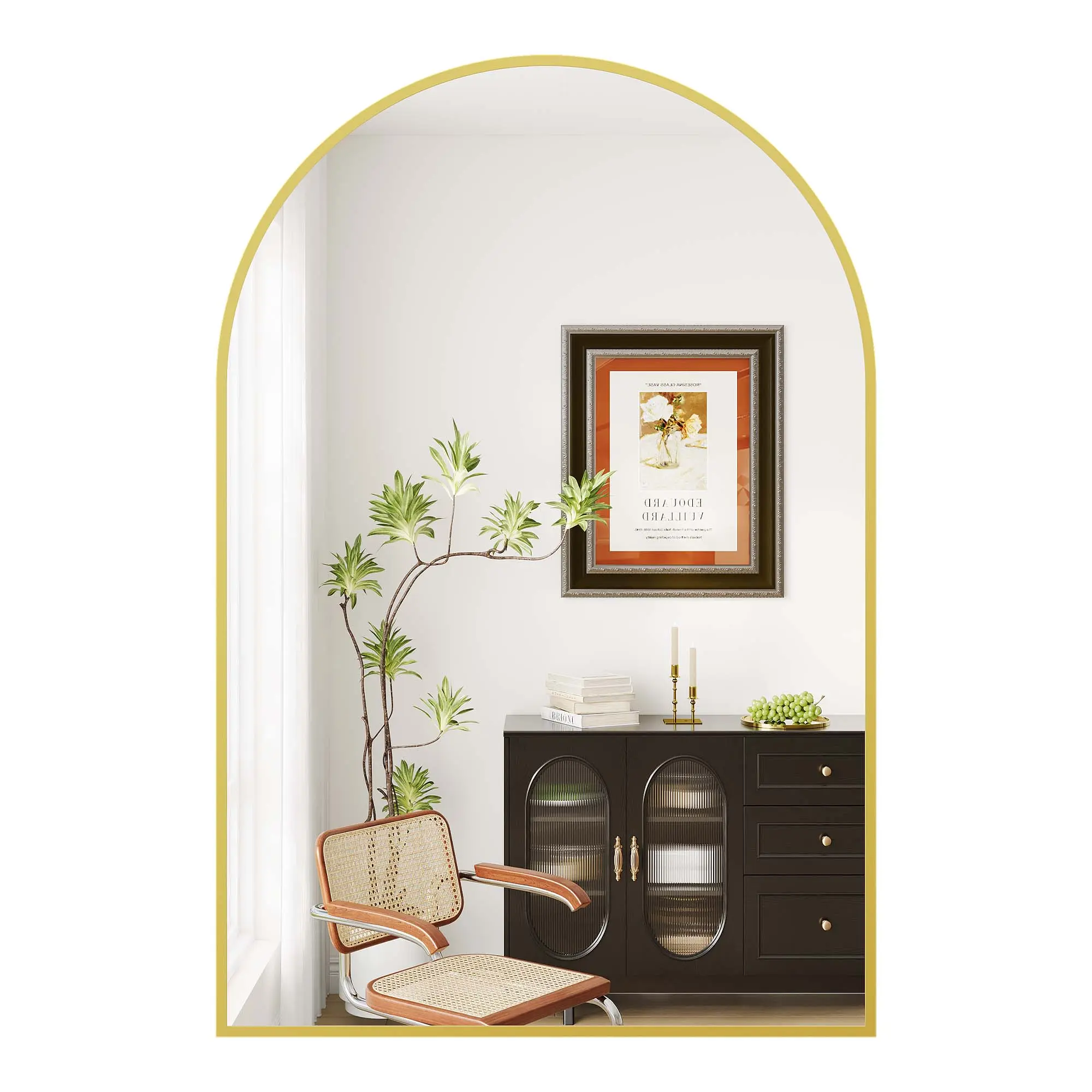 Modern Arched Bathroom Wall Mirror with Sturdy Metal Frame, Vertical & Horizontal Hanging Vanity Mirror, Tempered Glass, Rust-Resistant