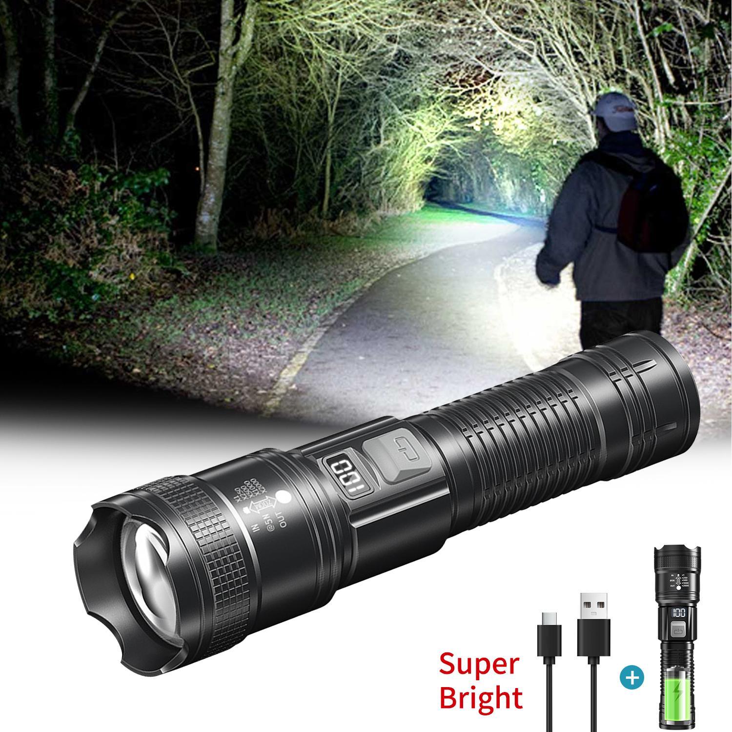High Lumen LED Rechargeable Tactical Flashlight,with Battery Level Indicator & USB-C Port,Essential for Camping/Hiking/Emergency/Travel