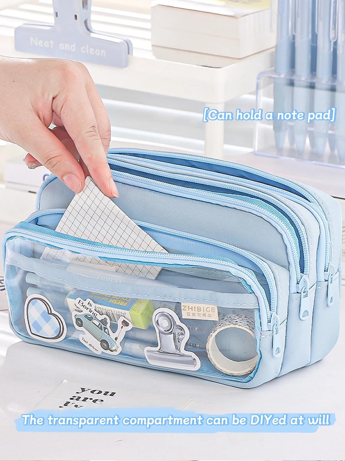 Portable Multi-function Pencil Case Creative Simple Transparent Stationery Storage Bag School Students, Office Large-capacity Storage Supplies, Ideal Holiday Gifts