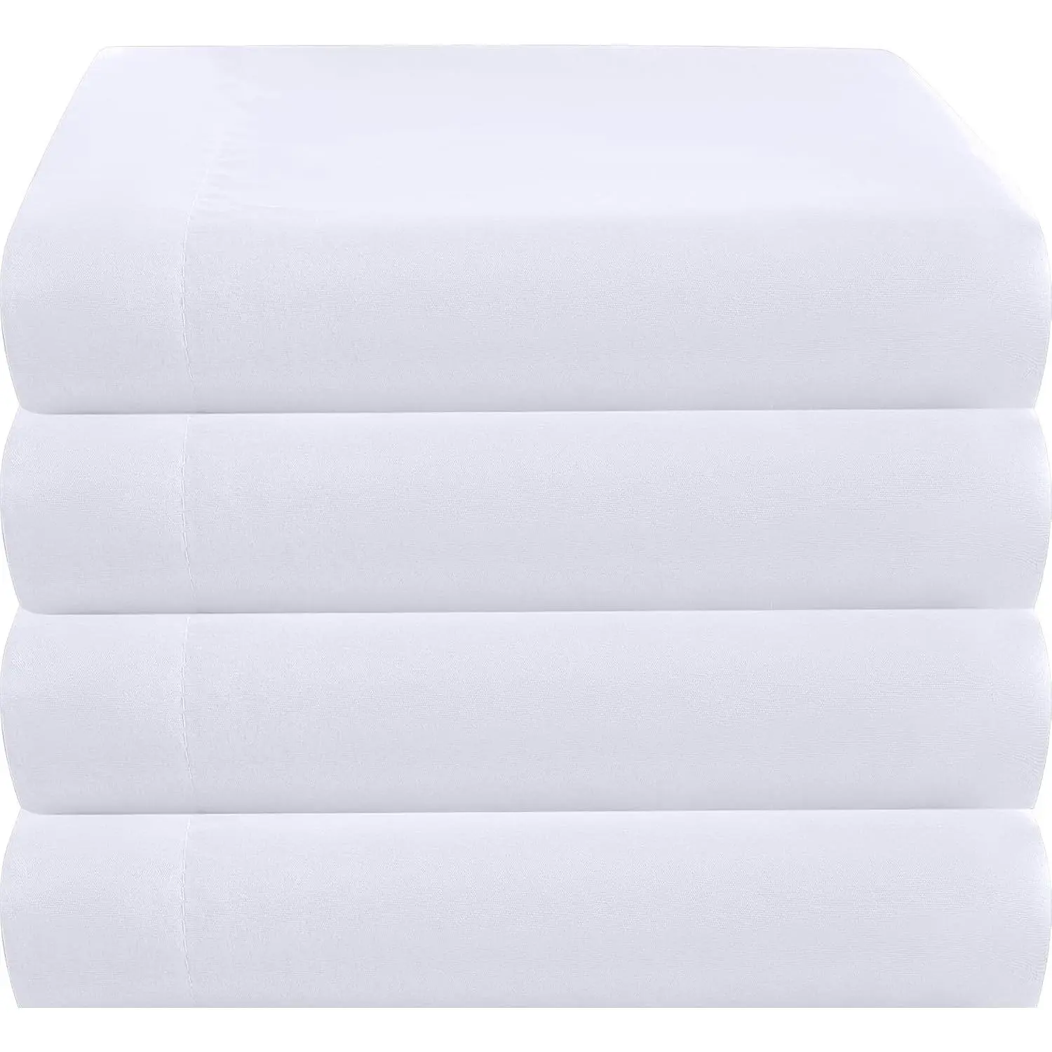 Twin Flat Sheet Only 4 Pack, Durable White Top Bed Sheets Hypoallergenic Soft Brushed Microfiber Color-Coded, 66"x96"