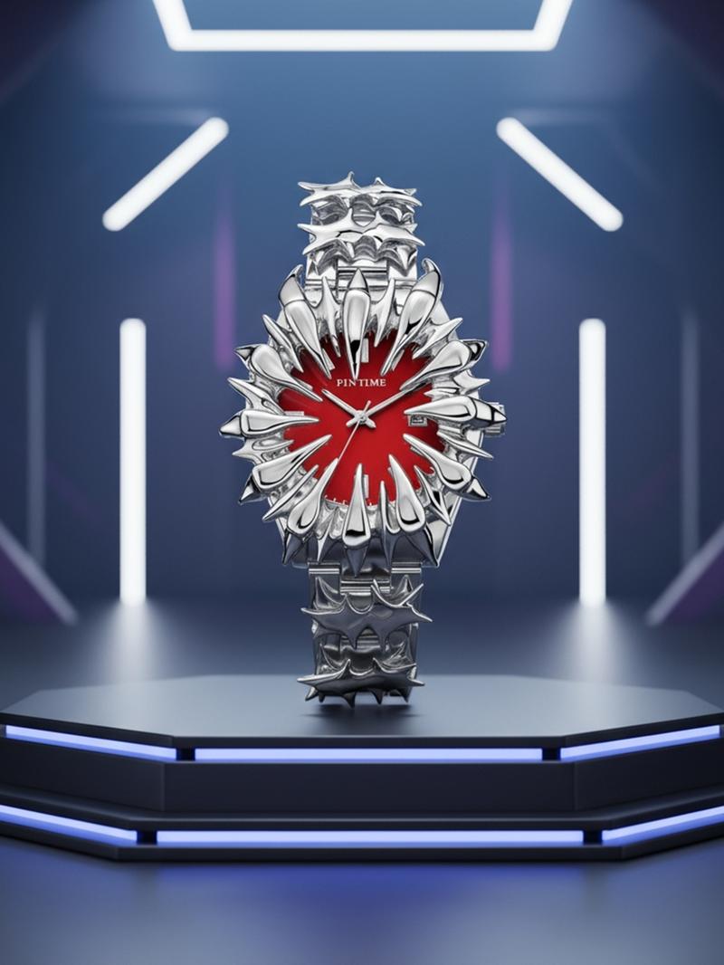 Handmade Quartz Analog Watch, Original European Style Vampire Dragon Scale Spike Design, Unisex Small Batch Wristwatch, Unique Jewelry Accessory