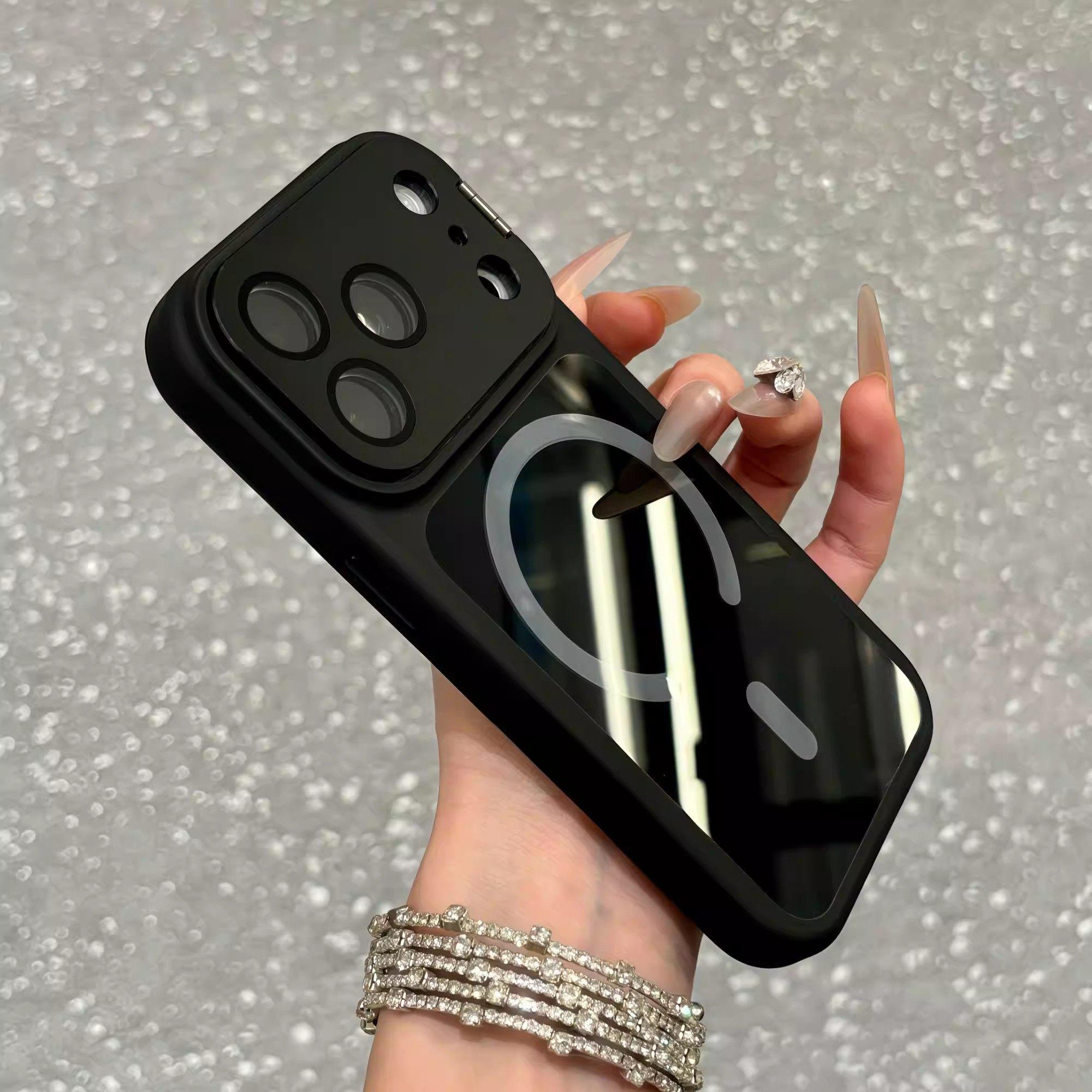 With Stand Magnetic Phone Case for iPhone17/16/15/14/13/12 Pro Max Lens Full Cover 17 Pro Silicone Case 16 Pro Max Handheld Shooting