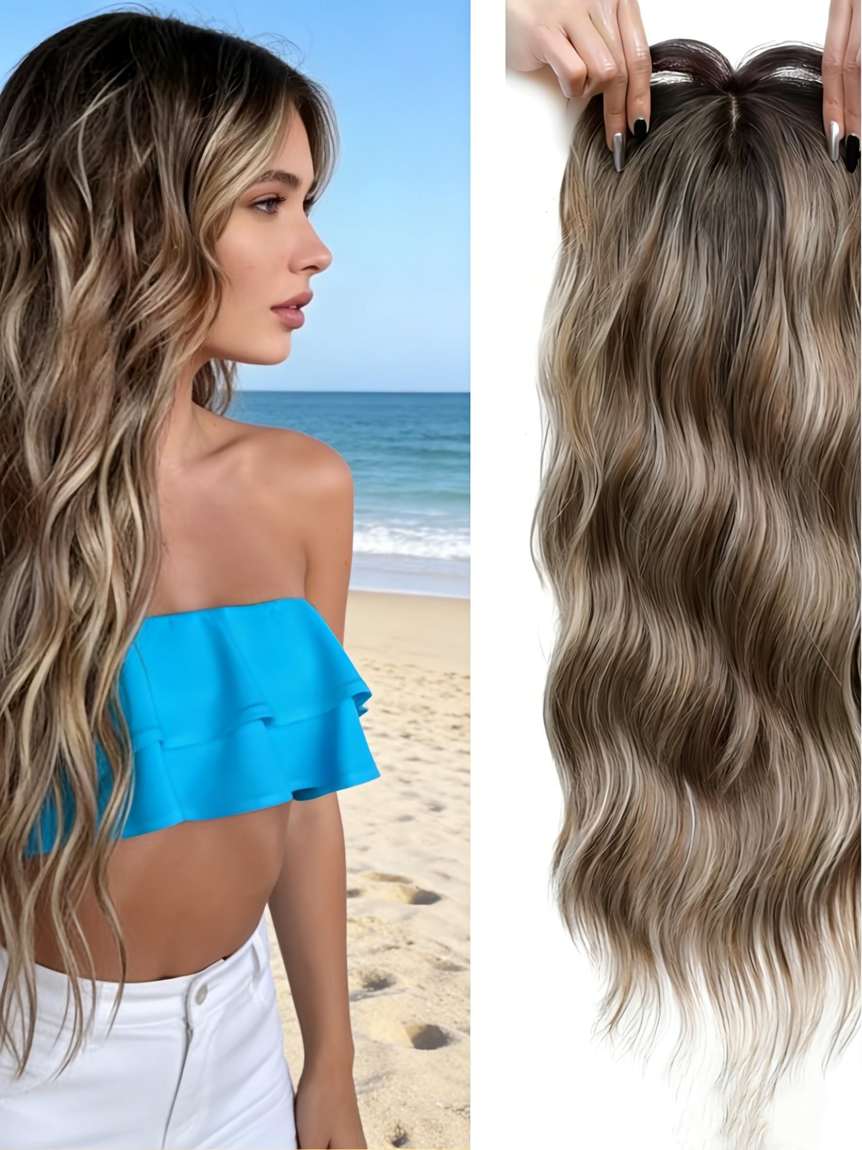 Balayage Wavy Hair Topper for Women! Ombre Synthetic Clip-In with Natural Part, Instant Volume for Thinning Hair, Effortless Beachy Waves & All-Day Confidence