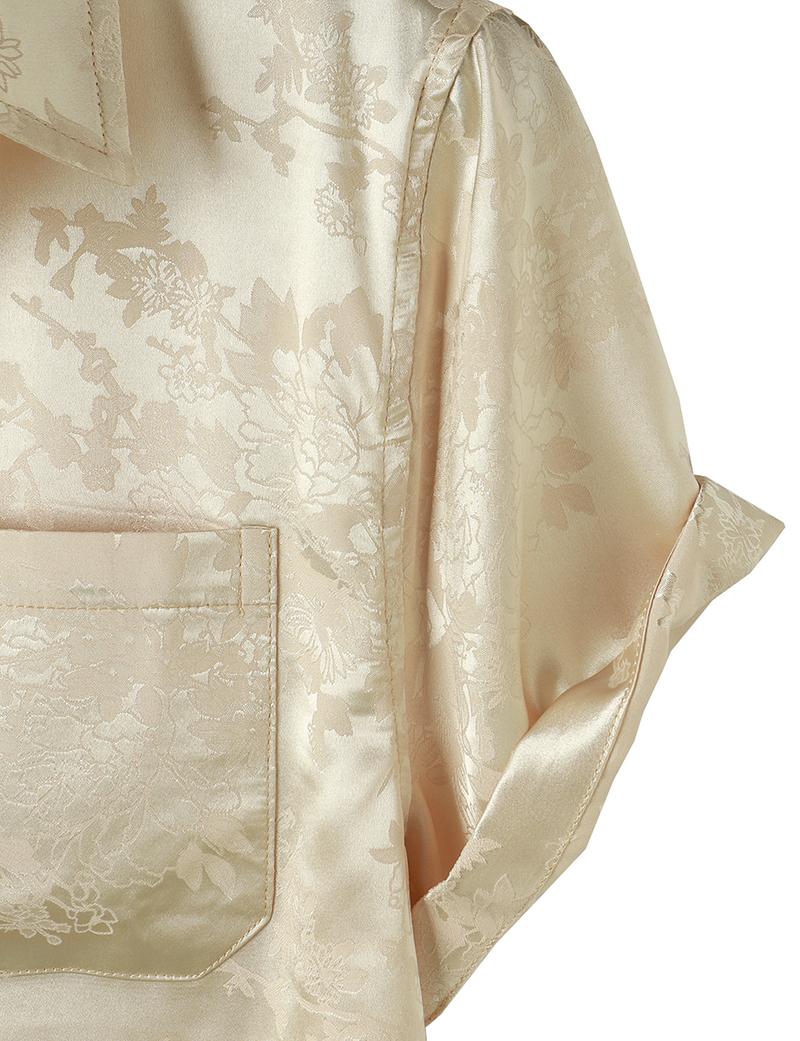 ZEROYAA Men's Shiny Luxury Silk Satin Floral Jacquard Short Sleeve Regular Fit  Down Shirt for Party Prom Smooth Casual summer outfits Lapel Neck Button Front