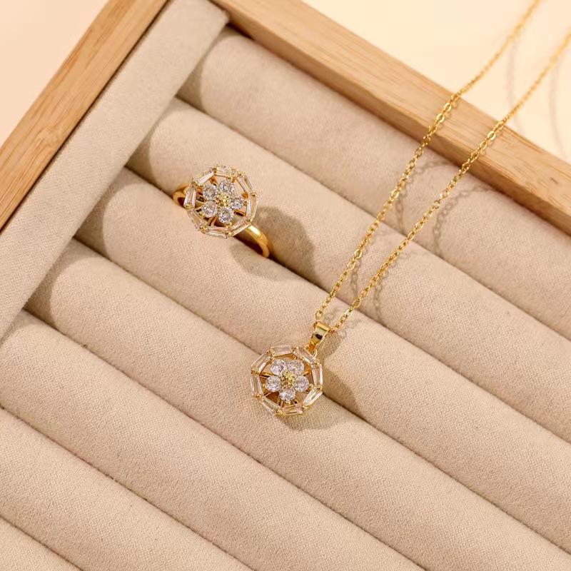 Colorful rotating white stone geometry niche novel design pendant temperament All-match three-piece set, shiny rotating earrings & necklaces & rings,Moissanite Earrings diamond stud holiday party gift woman birthday gift