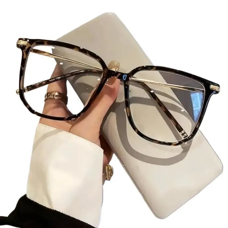 Unisex Oversized Tortoiseshell Blue Light Glasses, Wide Frame Plastic Eyeglasses, Prescription Lens Replaceable Fashion Eyewear for Home Office Daily Wear