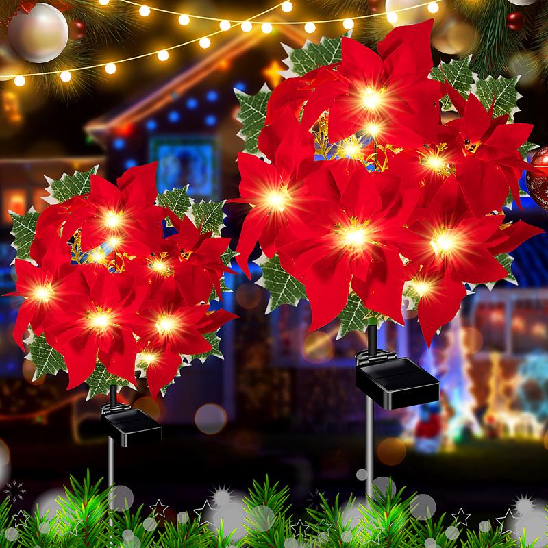 4-Pack Solar Red Flower Outdoor Waterproof Lights, 7-stem Flower Light Decorations, suitable for garden and courtyard decoration. They can also be used as floral blossom-themed party decorations, Independence Day decorations, and gift decorations for moms