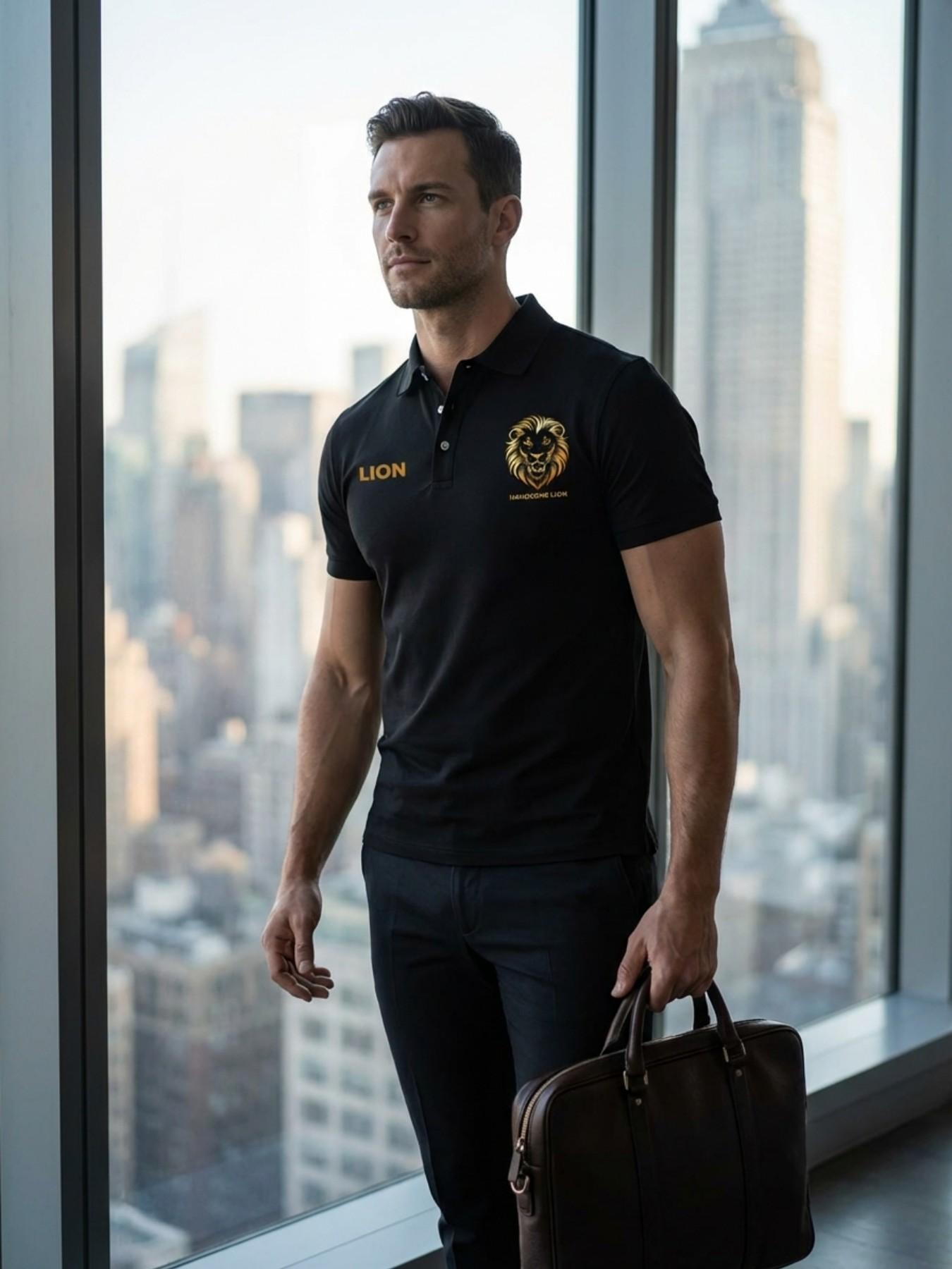 Men's Lion Print Polo Shirt, Stylish Short Sleeve Collared Top, Casual Streetwear, Gym, Daily, Party, Summer Fashion 2026, Gift for Him