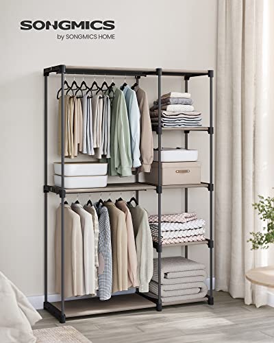 Freestanding Wardrobe with Removable Hanging Rods and Multiple Storage Compartments, Portable Closet Organizer with Adjustable Shelves, Sturdy Metal Frame with Non-Woven Fabric, Perfect for Bedroom Dorm Room and Small Space Clothing Storage