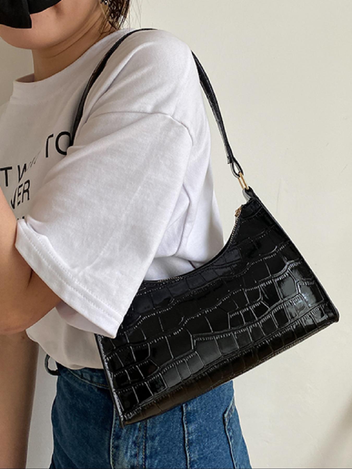 Women's Crocodile Pattern Handbag, Fashionable Versatile Casual Shoulder Bag, Ideal for Daily Use and Commuting, Modern Life Perfect Accessory, Crossbody Shoulder Bag