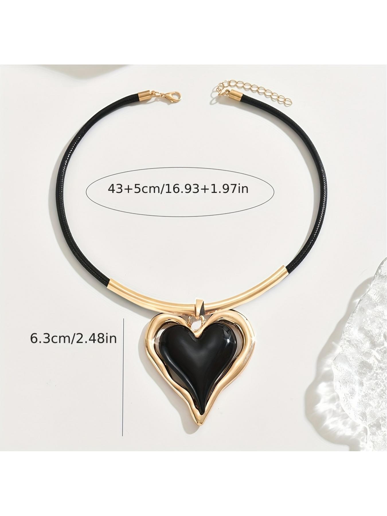 Fashion Big Heart Pendant Clavicle Necklace Black Rope Chain for Women Girls Trendy Jewelry Gift 2024 New Arrival