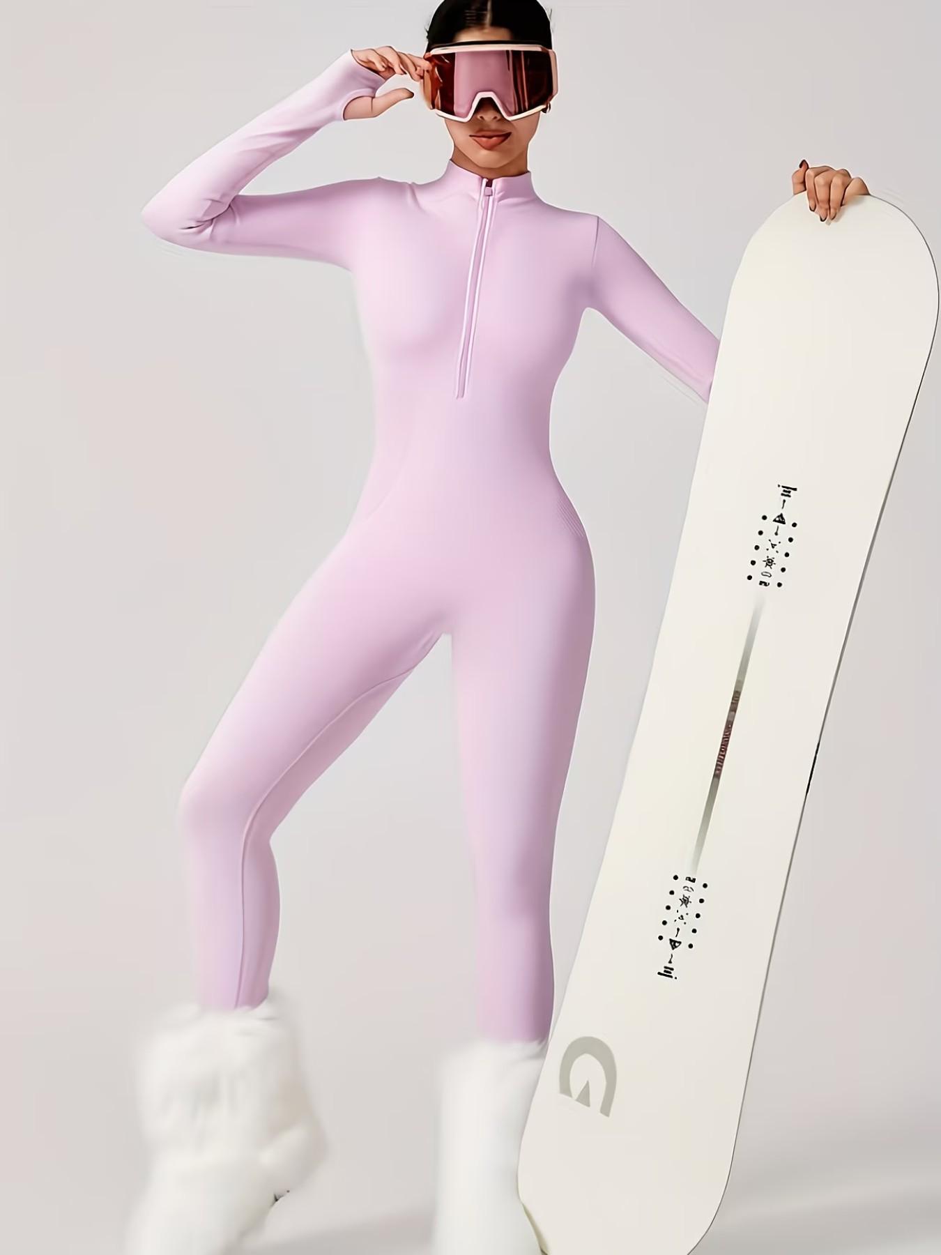 Women's Seamless Zipper Long Sleeve Shapewear Bodysuit, Fall Winter Innerwear, Ski Suit Lining, Comfortable and Stylish