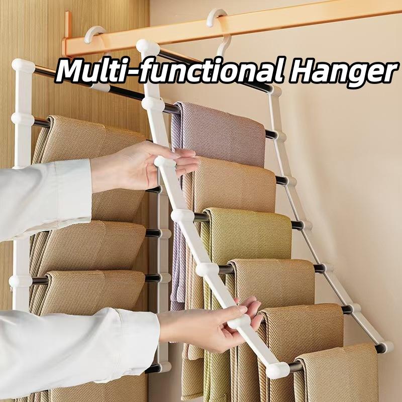 Multifunctional Closet Organizer Rack, 7-Tier Cloud Ladder Pants Hanger, Foldable Seamless Pant Hook, Compatible with Pants/ties/bedding/towels