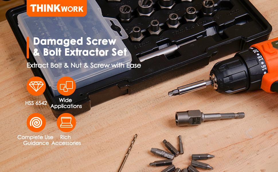 【FathersDayGift】 THINKWORK Damaged Screw Extractor Set, 39-Count Bolt Extractor Kit, Impact Bolt & Nut Remover Set for Damaged, Frozen, Rusted tool kit impact socket drive impact impact socket Impact Lug Hardware 【FathersDayGift】 THINKWORK Damaged Screw Extractor Set, 39-Count Bolt Extractor Kit, Impact Bolt & Nut Remover Set for Damaged, Frozen, Rusted tool kit impact socket drive impact impact socket Impact Lug Hardware