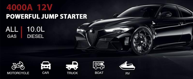 NEXPOW Car Jump Starter 4000A Car Battery Jump Starter Portable Pack for Up to All Gas and 10.0L Diesel Engine 12V Jump Box, Jump Pack, Battery Booster, Portable Jumper Cables with LED Light/USB QC3.0