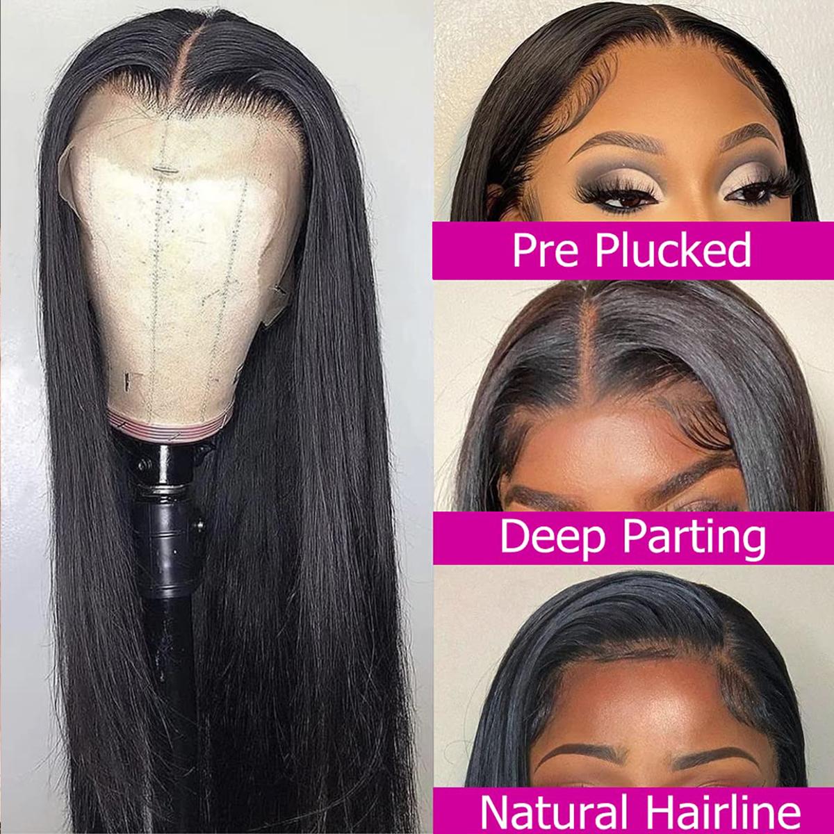 [30" = $114] Straight Human Hair Wigs 13x6 Transparent Lace Front Wigs Brazilian Natural Hair Wig Sale Pre Plucked 13x4 HD Lace Frontal Wig 180%