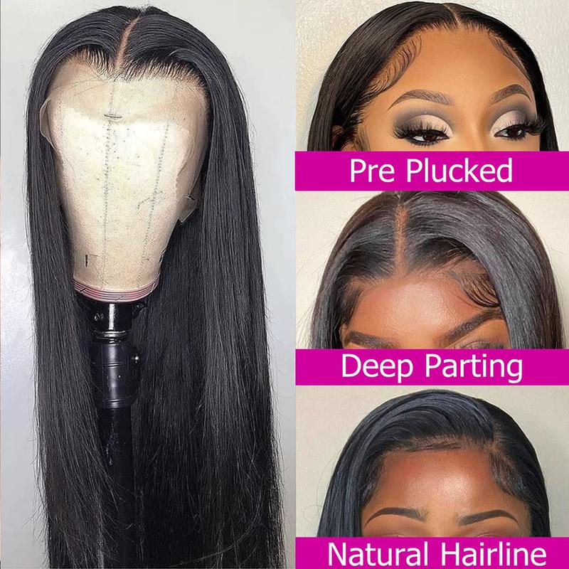 [30" = $114] Straight Human Hair Wigs 13x6 Transparent Lace Front Wigs Brazilian Natural Hair Wig Sale Pre Plucked 13x4 HD Lace Frontal Wig 180%