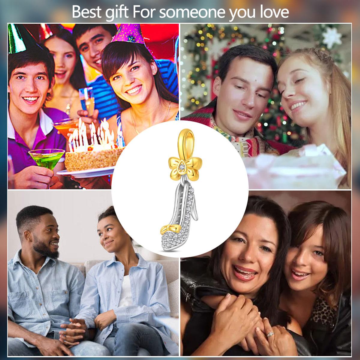 Bow High Heel Dangle Charm, Sparkling Cz Inlaid Shoe Bead, Fits Pandora Bracelet, Perfect Princess Jewelry Gift for Women