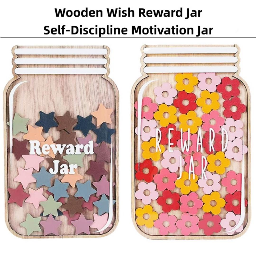 Star Flower Reward Jar, Wooden Craft Decorative Item, Self-Discipline Points Container, Creative Gift Idea, Unique Present