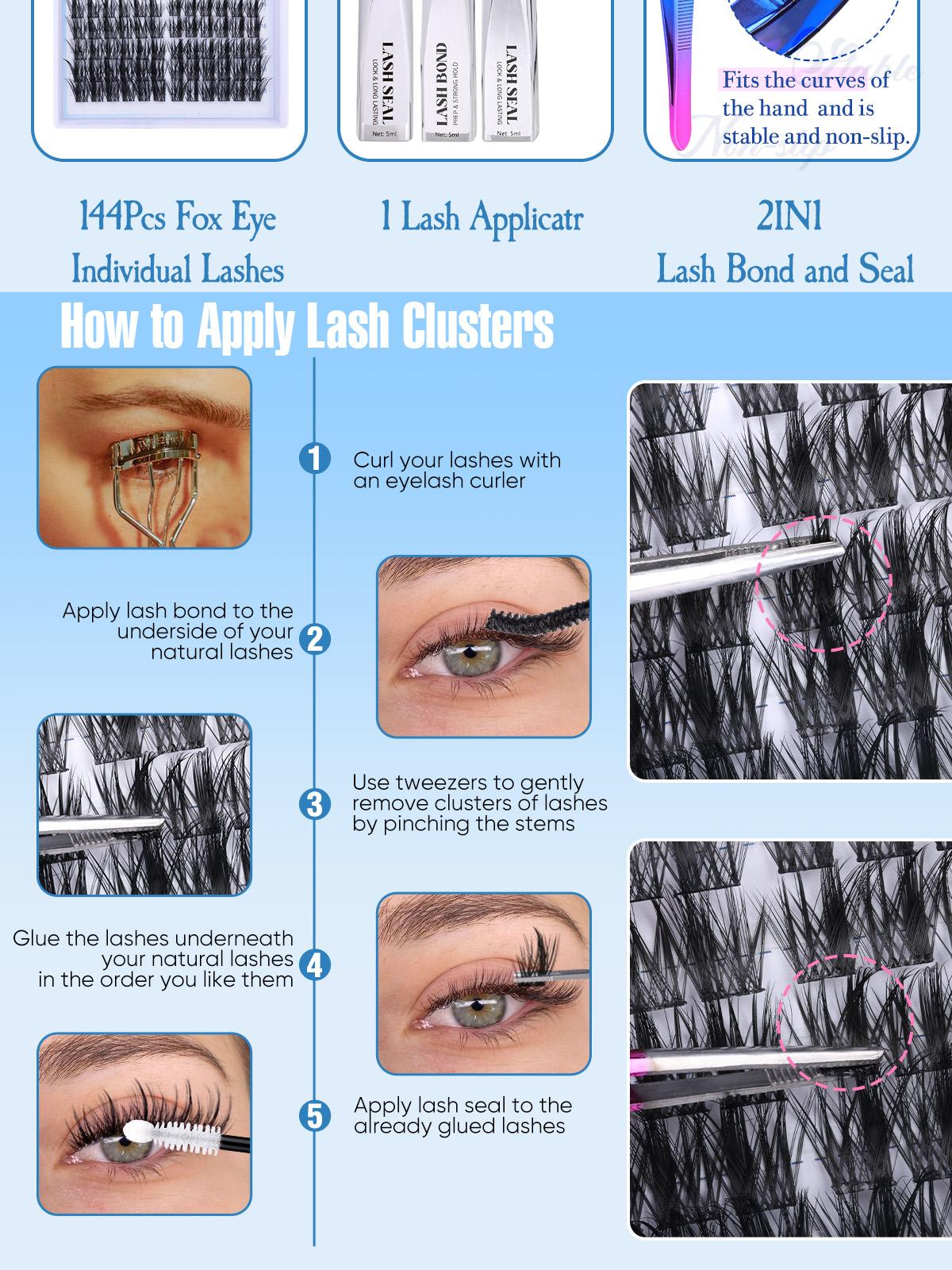 zanlufly Lash Extension Kit Fox Eye Lash Clusters  Manga Cat Eye Lash Extensions C Curly Anime Lash Extension Kit Comestic Makeup TikTokShopBlackFriday