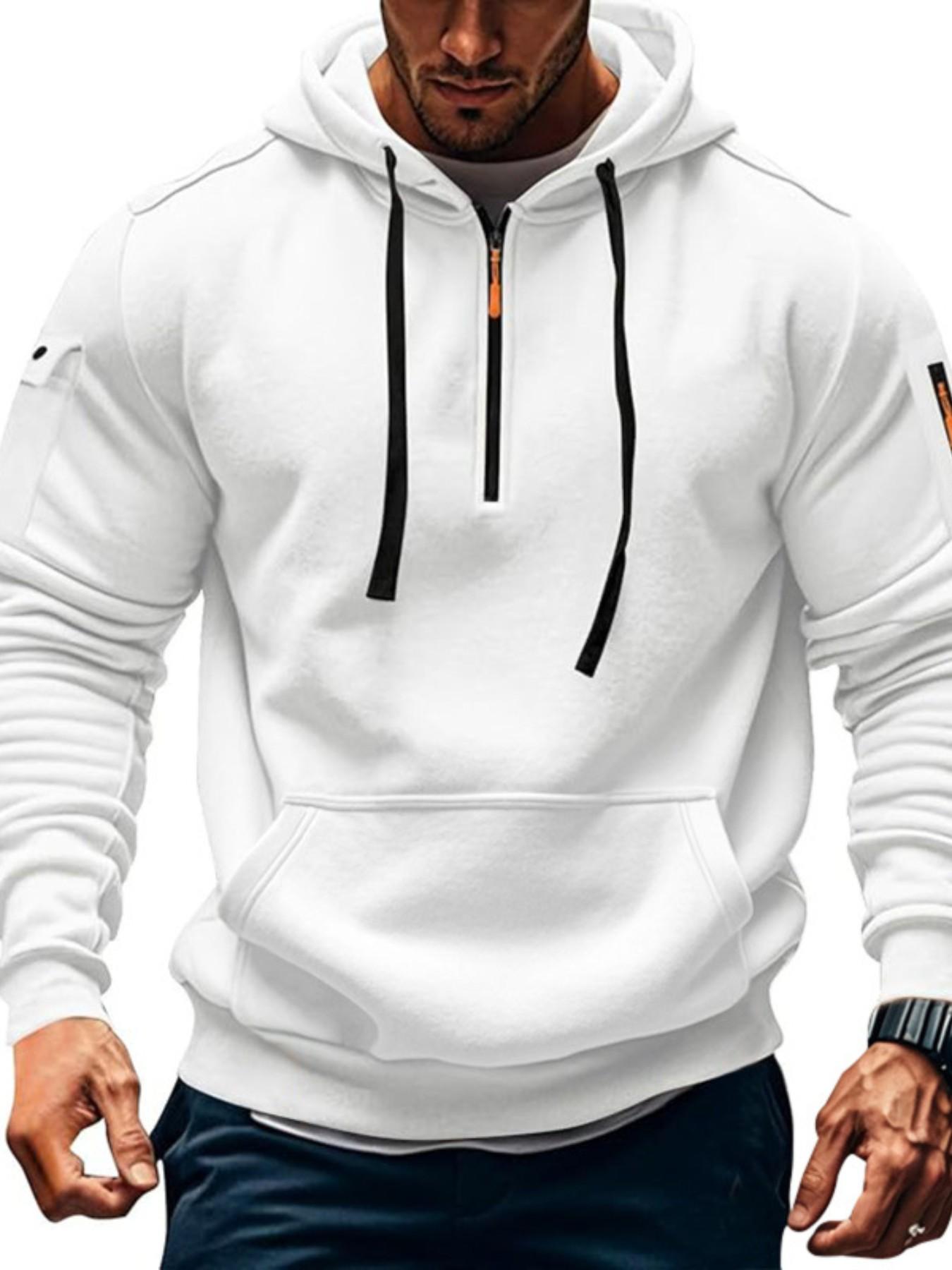 Men's Fall Winter Hooded Sweatshirt, Sporty Fitted Plaid Letter Print, Heavyweight Fleece Pullover, Casual Sports Outerwear