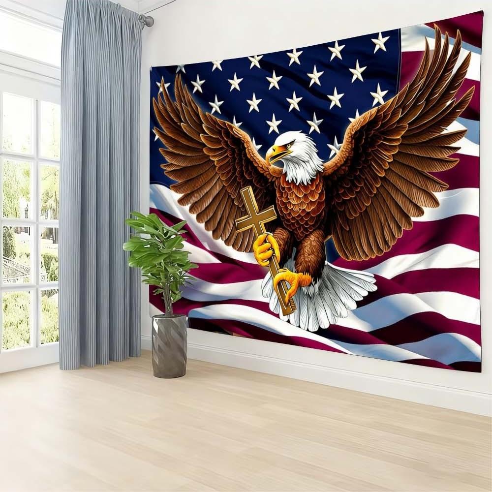 1PC Independence Day eagle tapestry wall decoration perfect for creating a patriotic home atmosphere ideal for bedrooms and living rooms enhances celebrations and gatherings vibrant stars and stripes design with majestic eagle suitable for uplifting home