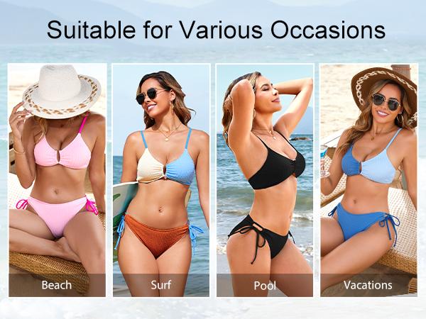 Blooming Jelly Color Block Textured U-Wire Swimsuits Womens Sexy Cheeky High Cut 2 Piece Bikini Sets Blooming Jelly Color Block Textured U-Wire Swimsuits Womens Sexy Cheeky High Cut 2 Piece Bikini Sets