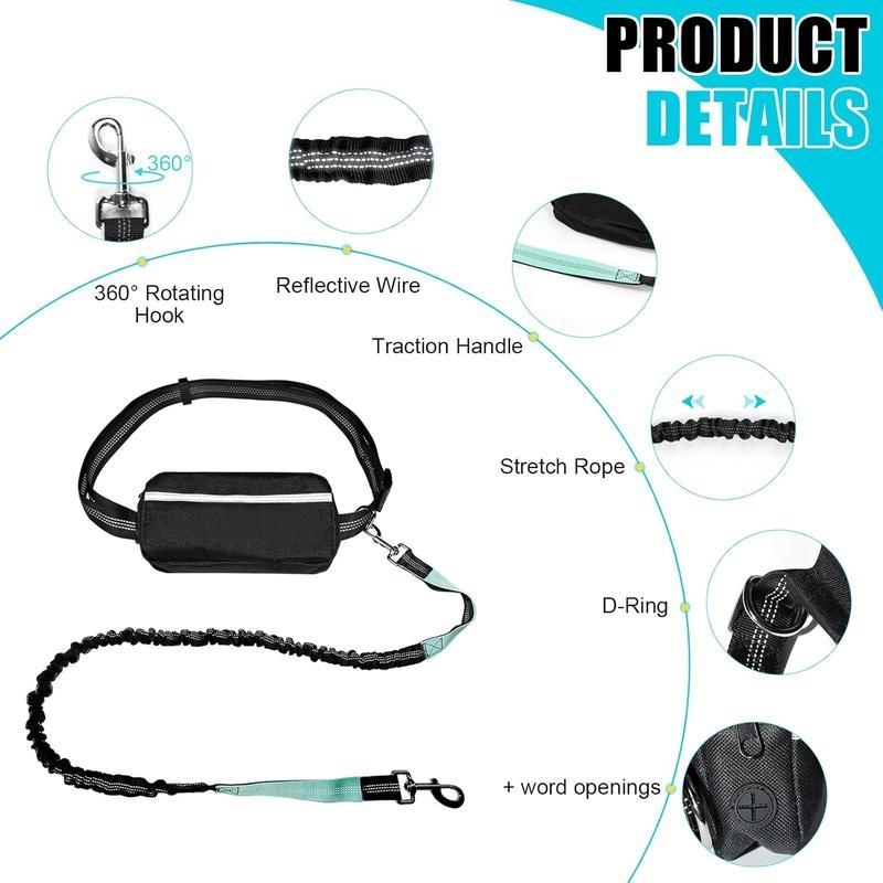 Hands-Free Dog Leash with Zipper Storage Bag, Dual Thick Handles, Durable Elastic Rope, Ideal for Walking, Jogging, Running