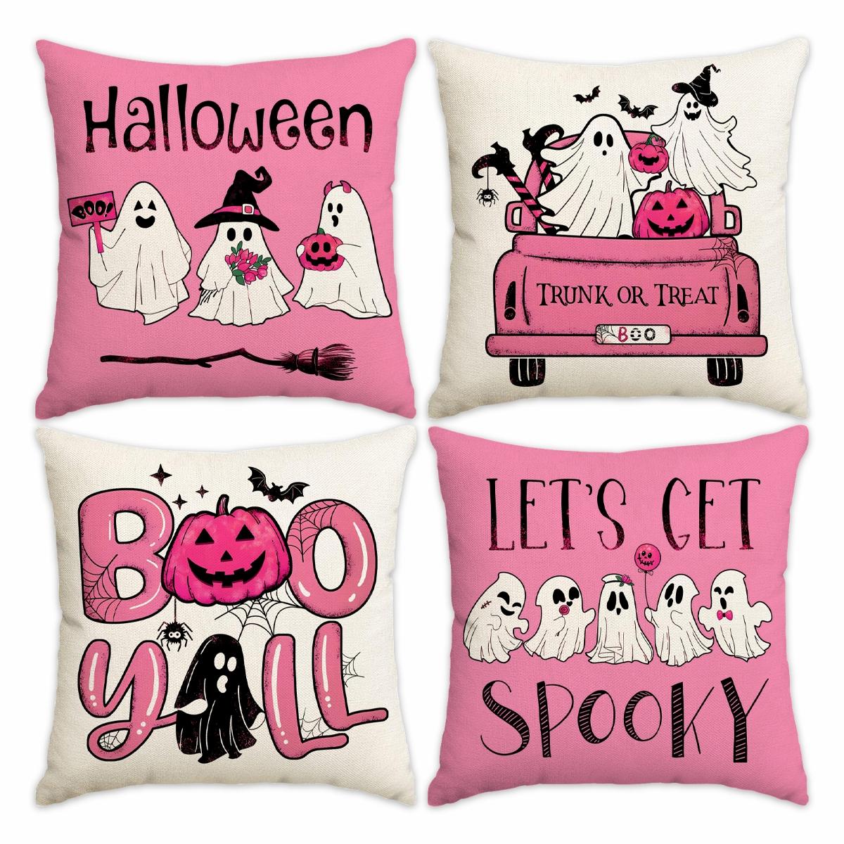 4pcs Christmas Pillow Covers Set, Tree Santa Snowflake Reindeer Prints, Winter Holiday Home Decor Cushion Cases for Bedroom Sofa Car Decoration, Halloween