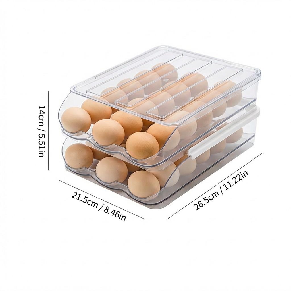 Egg Holder for Refrigerator, Automatic Rolling Egg Dispenser with Lid, Stackable Storage Rack, Transparent Plastic Egg Tray 2-Tier/3-Tier