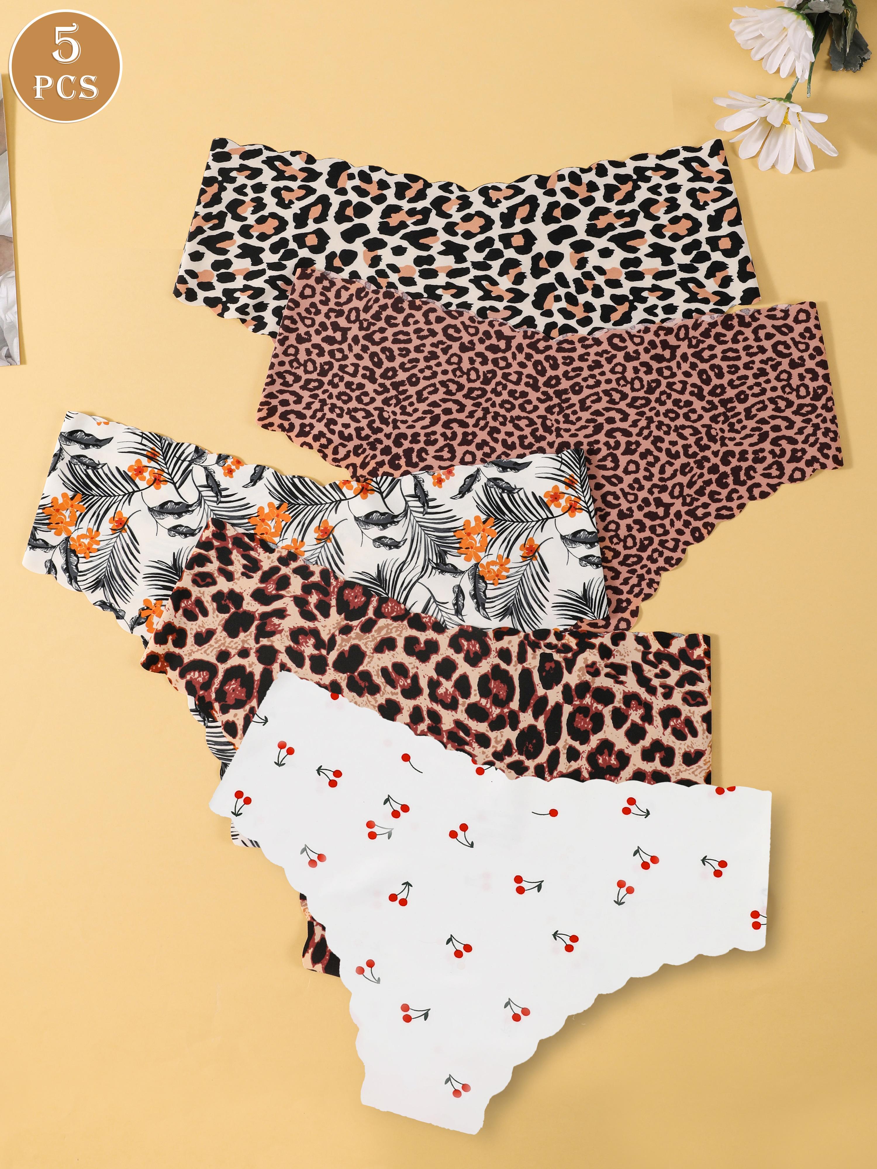 Women's Leopard Pattern Underwear Set, Slim Fit Comfortable Invisible Triangle Panties, All-Season Sexy Fashion Design, Pack of 5