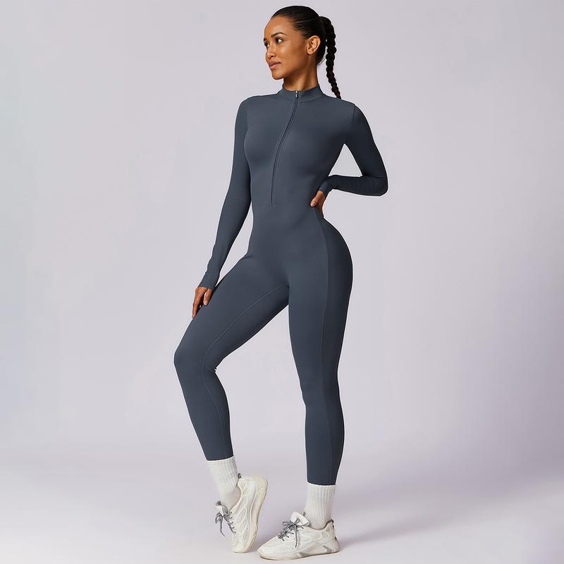 MASKERT Women's Long Sleeved Tummy Control Jumpsuit Comfortable Skin Friendly Stretchable Activewear for Workout Gym