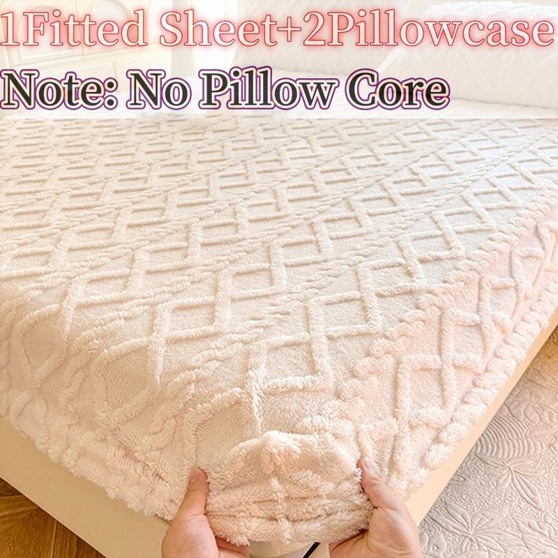 Diamond Pattern Bedding Set, Multiple Color Options, Soft Warm, Anti-Slip High Sides (11.81-13.39 Inches), Includes 1 Fitted Sheet & 2 Pillowcases