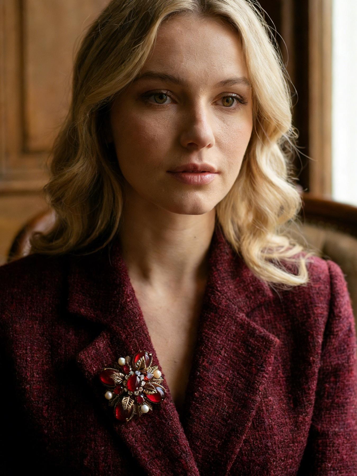 A vintage floral brooch made of fashionable red agate, diamonds, and pearls, suitable for daily wear, vacation dates, and other occasions, and also a delightful and exquisite small gift.