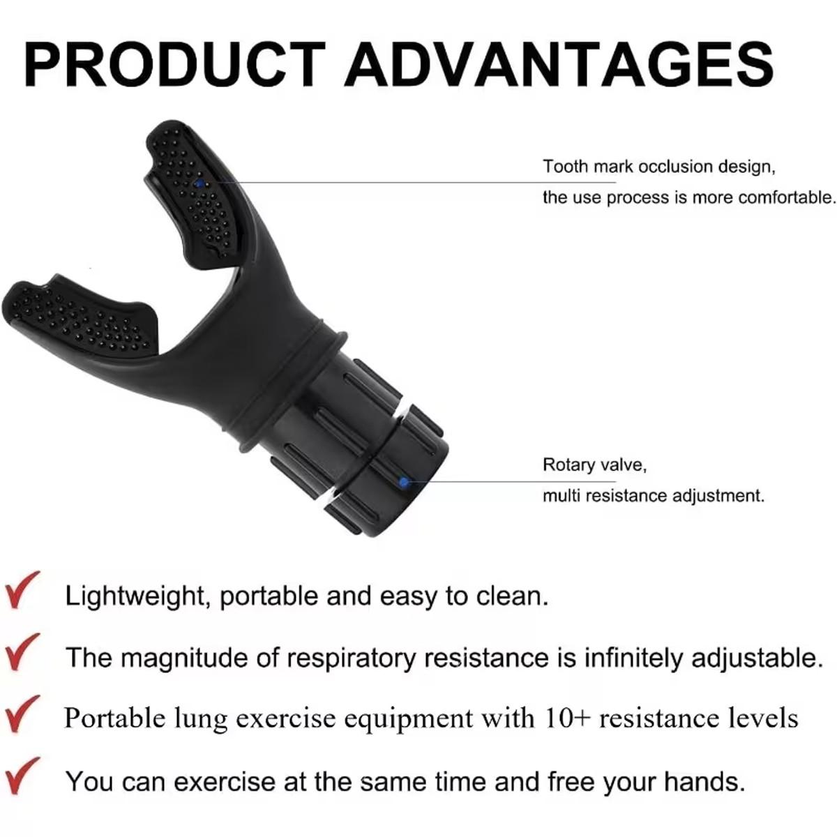 Breathing Fitness Trainer, Resistance Lung Exerciser, Adjustable Endurance Device, Portable 4in, Usa Made, for Wellness, Yoga, Athletes, Runners