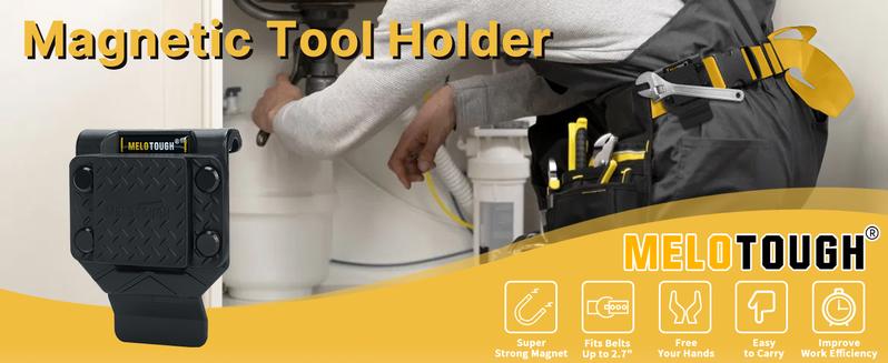 MELOTOUGH Magnetic Tool Holder Strong Magnetic Belt Clip for Screws,Nails,Wrench,Hammer,Pliers,Screwdriver,Trowel,Sockets - Fits Up to 2.7" Belt (Black)
