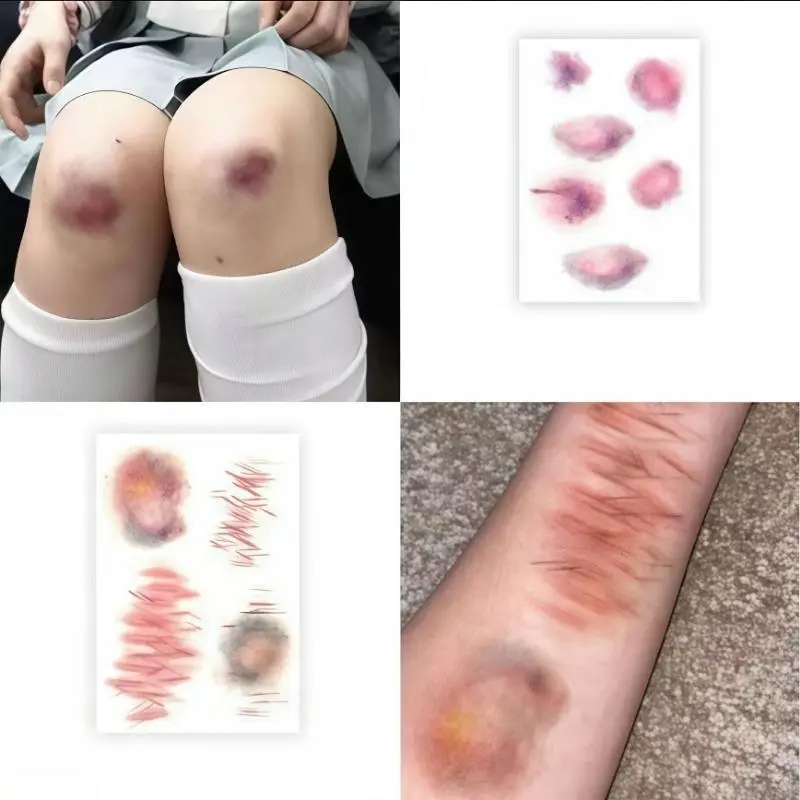 5PCS Realistic Bruise & Scar Temporary Tattoo Stickers, Fake Abrasion Knife Wound Special Effects Makeup Decals For Halloween Cosplay Party