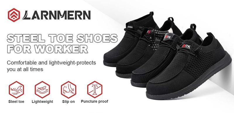 Men's Steel Toe Loafers Shoes Slip On Work Shoes With ASTM Lightweight Comfortable Footwear Flexible Design Elastic Material Boy Worker Flat TikTokShopBlackFriday Breathable Cushioning
