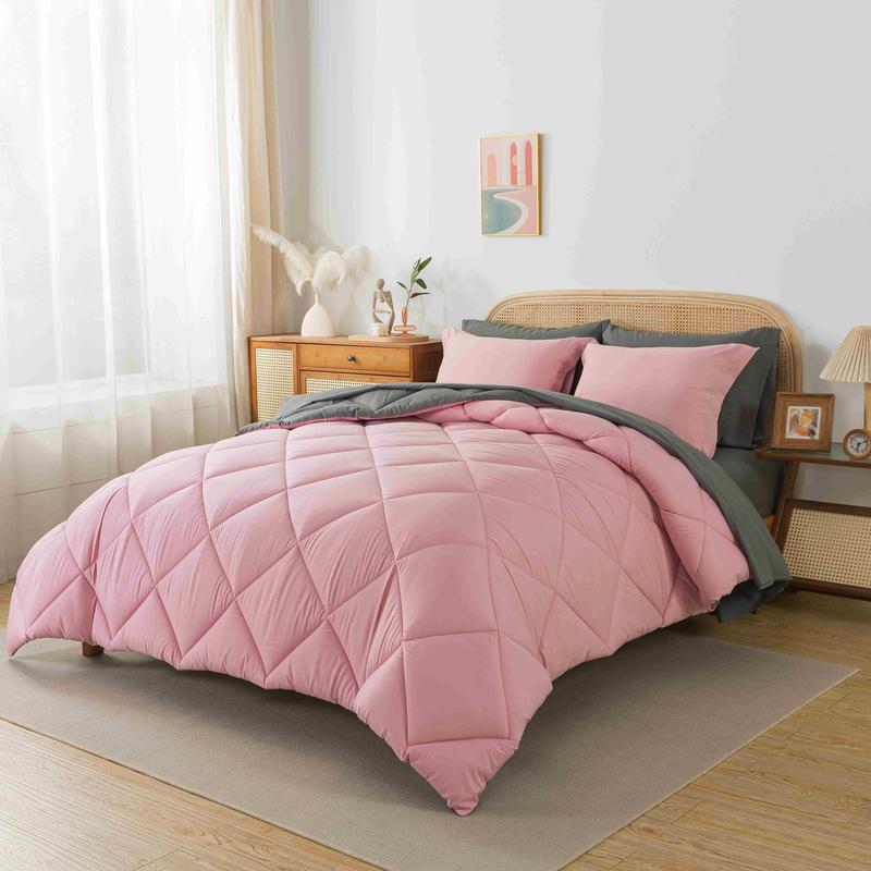 Cosybay 7-Piece Queen Size Comforter Set Orange Halloween Pumpkin Color Microfiber Bedding Set with Flat Sheet Fitted Sheet 4 Pillowcases Lightweight Luxurious Easy Care Machine Washable Christmas Bedding Soft And Breathable