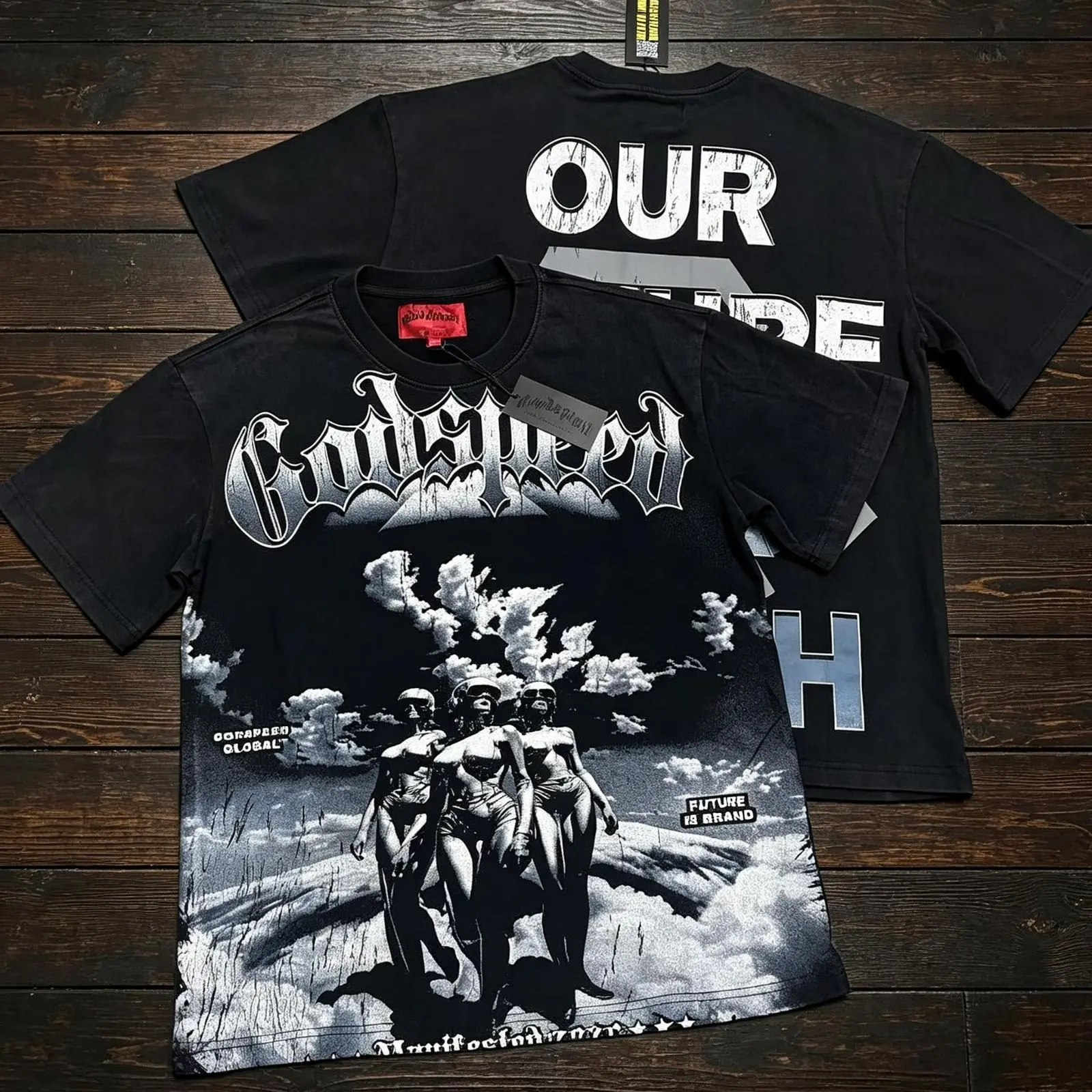 Vintage Washed Skull Graphic T Shirt Men Women Oversized Heavyweight 330G 100% Cotton Streetwear Tee Y2K Hip Hop Gothic Punk Short Sleeve Crew Neck Summer Casual Festival Back To School Unisex Top  Vintage Graphic God//speed Rock and roll