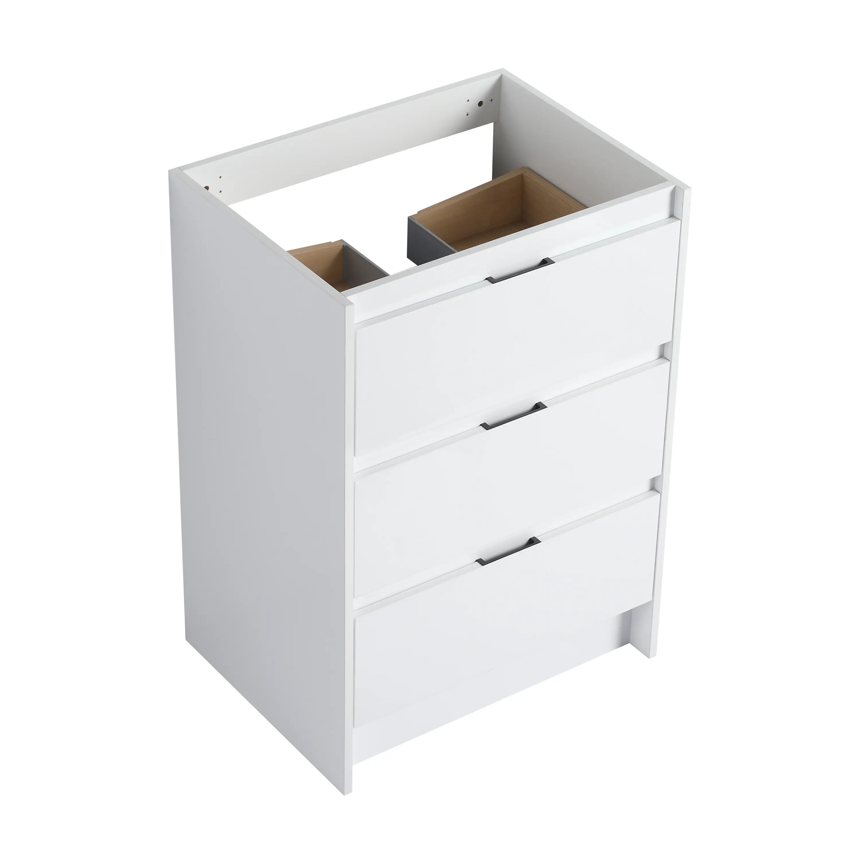 Nokaa 24" Freestanding Bathroom Floor Cabinet with 3 Soft-Close Drawers, Glossy White Plywood Vanity for Single Sink, KD Packing, Modern Storage for Bathroom Organization