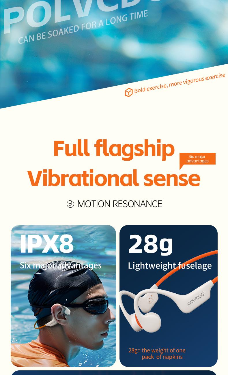 POLVCDG X6 wireless bone conduction headphones are deeply waterproof, 10 hours long battery life, 28g lightweight body 32GB large capacity.