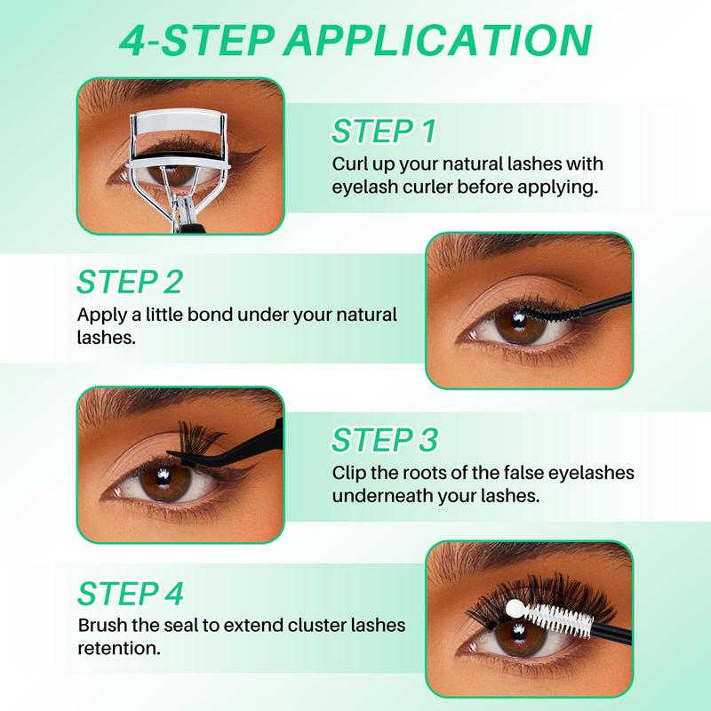 10-16mm Mixed Length D Curl False Eyelashes Kit, 200pcs Wispy Soft and Comfortable False Eyelashes, Long-lasting Lashes Kit with Lash Bond & Seal and Tweezers, Eyelash Extension